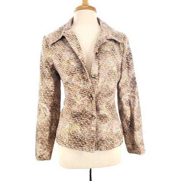 Chicos 1 Medium Jacket Silk Gold Silver Metallic Blazer Button-up Jacquard Y2K - Picture 2 of 13